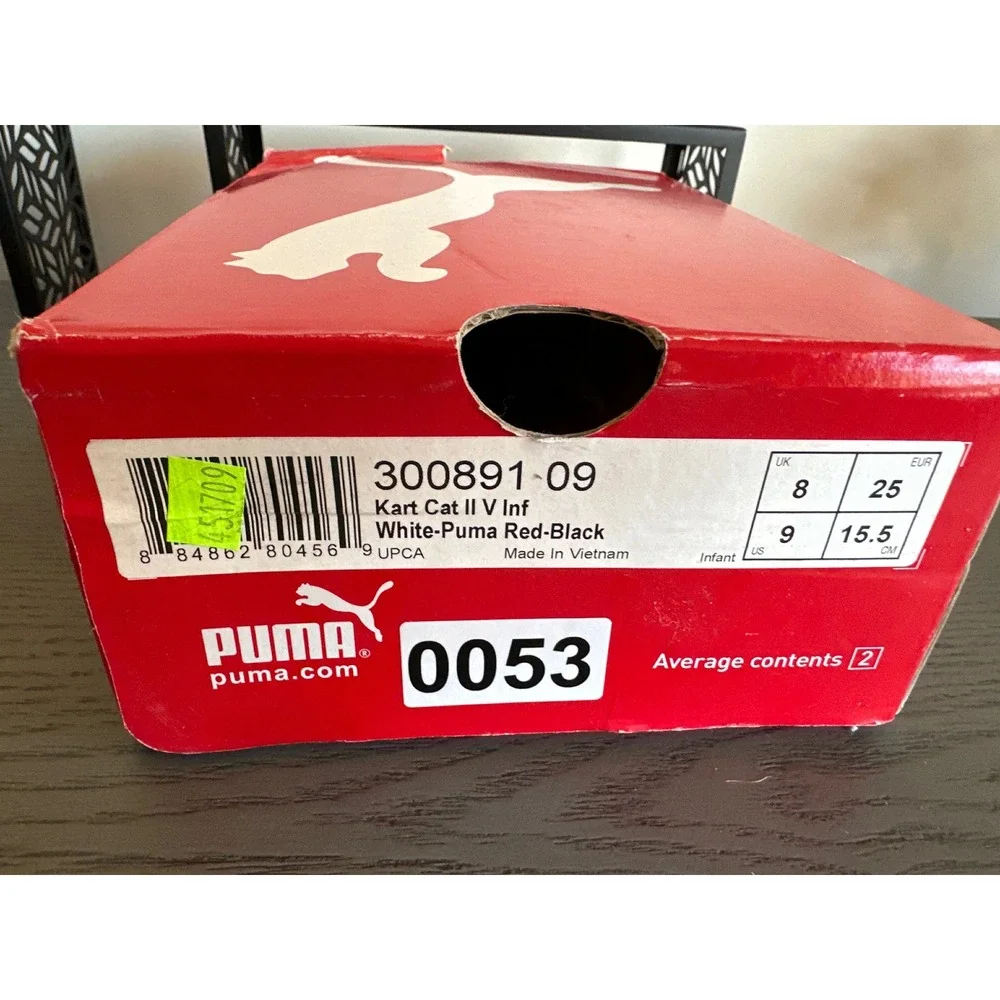 NEW Puma Kart Cat II V Infant Shoes White Red Black 300891-09 Size 9 US Kids‎